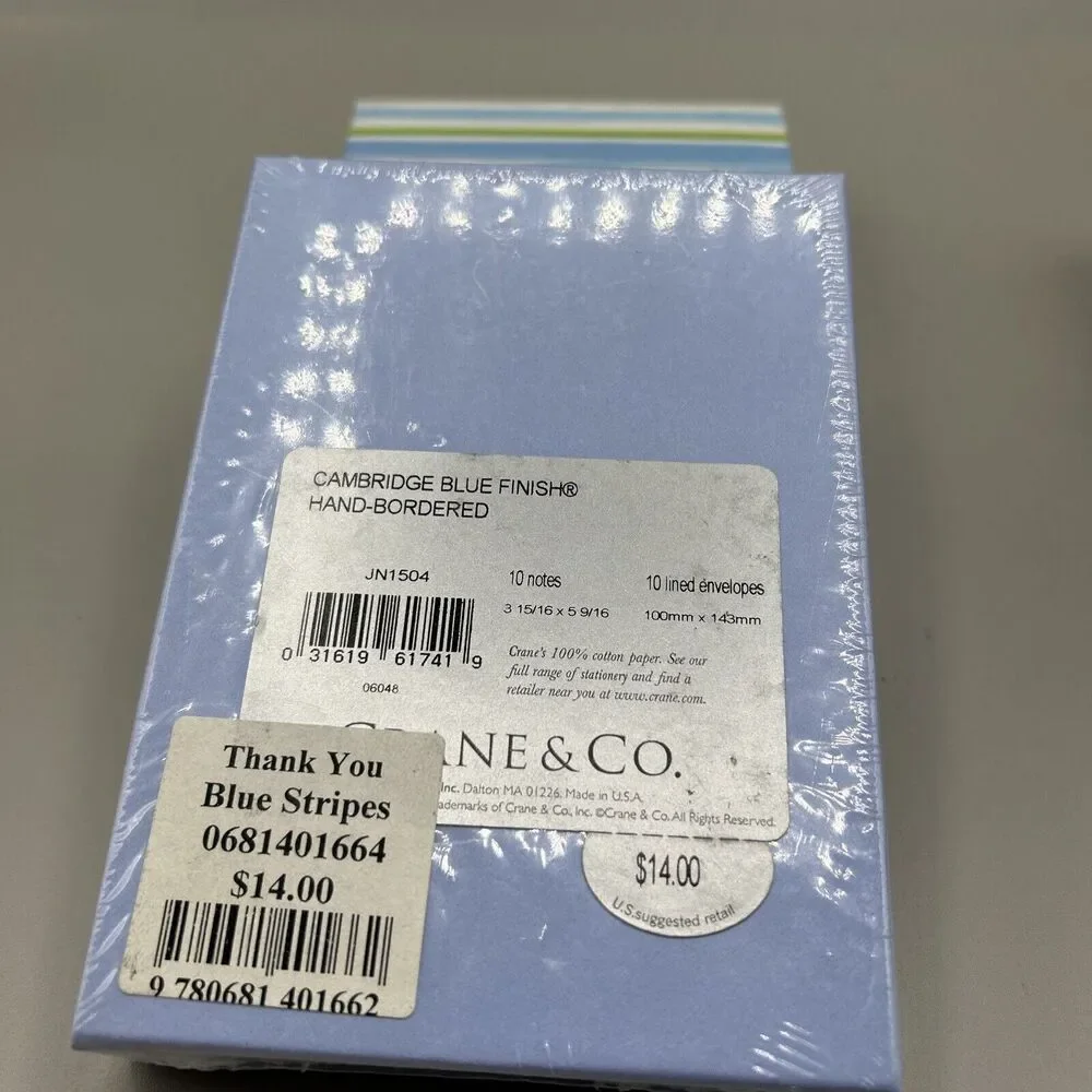 CRANE & CO Invitation Set‎ Of 10 Cards & 10 Envelopes Cambridge blue finish NEW